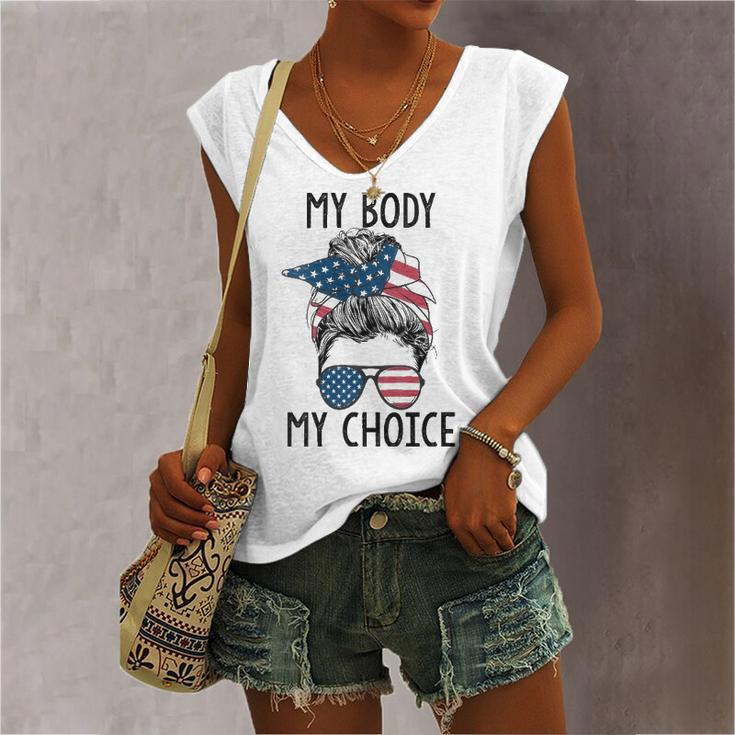 My Body My Choice Pro Choice Messy Bun Us Flag Feminist Women's V-neck Tank Top