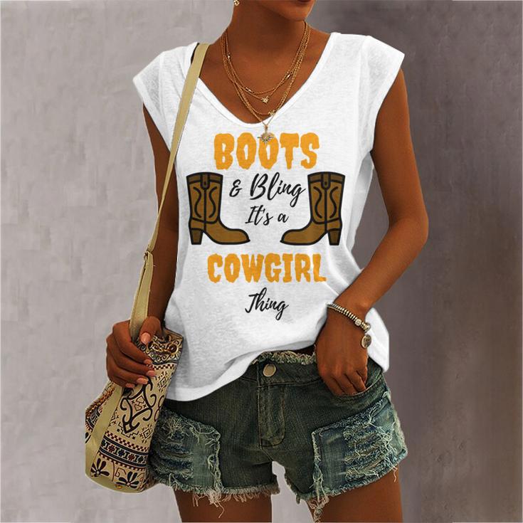 Boots Bling Its A Cowgirl Thing Women's V-neck Casual Sleeveless Tank Top