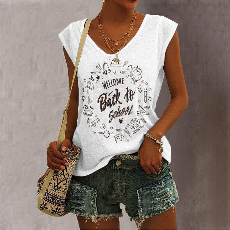 Buy Welcome Back To School Women's V-neck Casual Sleeveless Tank Top