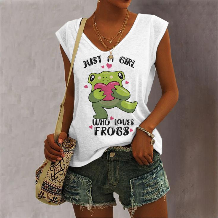 Cute Frog Just A Girl Who Loves Frogs Funny Frog Lover Gift For Girl Frog Lover Women's V-neck Casual Sleeveless Tank Top