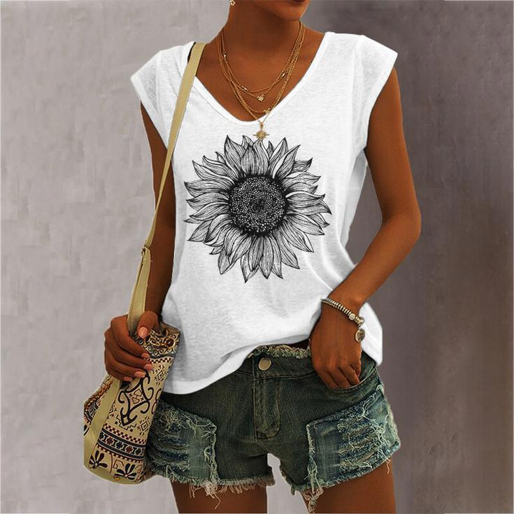 Be Kind Sunflower Minimalistic Flower Plant Artwork Women's V-neck Tank Top