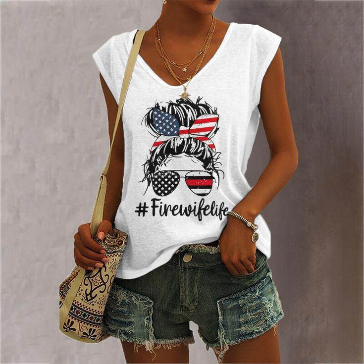 Mom Life And Fire Wife Firefighter Patriotic American Women's V-neck Tank Top