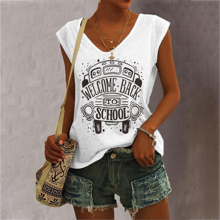 New Welcome Back To School Women's V-neck Casual Sleeveless Tank Top