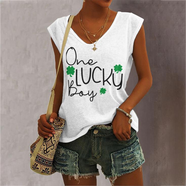 One Lucky Boy Funny St Patrick Day Women's V-neck Casual Sleeveless Tank Top