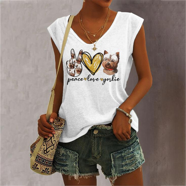 Peace Love Yorkie Dog Lovers Yorkshire Terrier Dad Mom Women's V-neck Tank Top