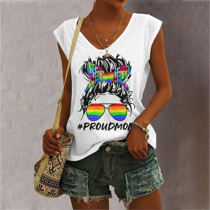 Proud Mom Lgbt Gay Pride Messy Bun Rainbow Lgbtq Women's V-neck Tank Top