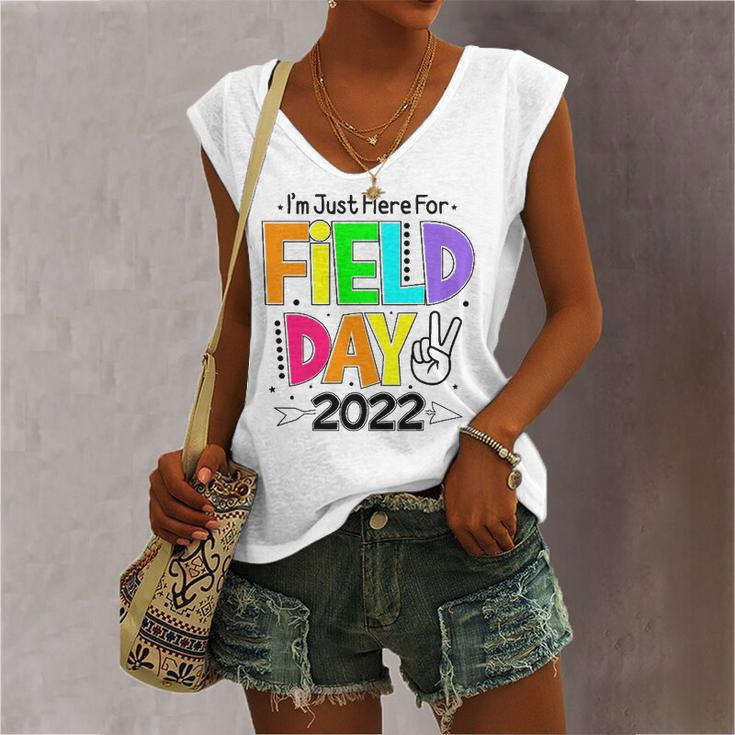 School Field Day Teacher Im Just Here For Field Day 2022 Peace Sign Women's V-neck Tank Top