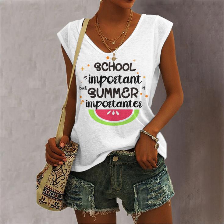 School Is Important But Summer Is Importanter Watermelon Design Women's V-neck Casual Sleeveless Tank Top