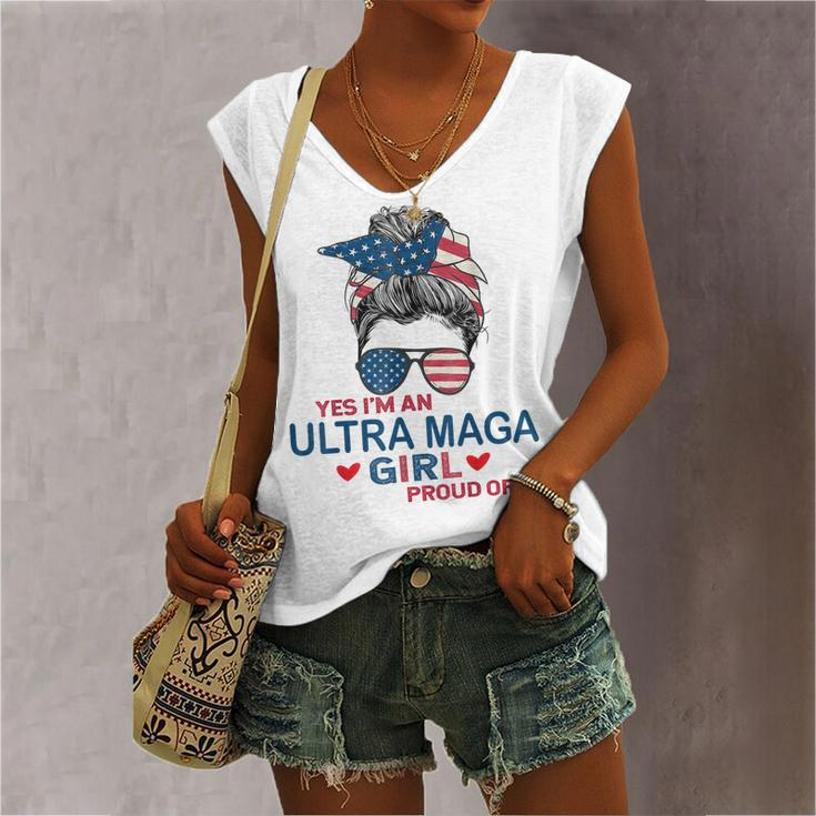 Yes Im An Ultra Maga Girl Proud Of It Usa Flag Messy Bun Women's V-neck Tank Top