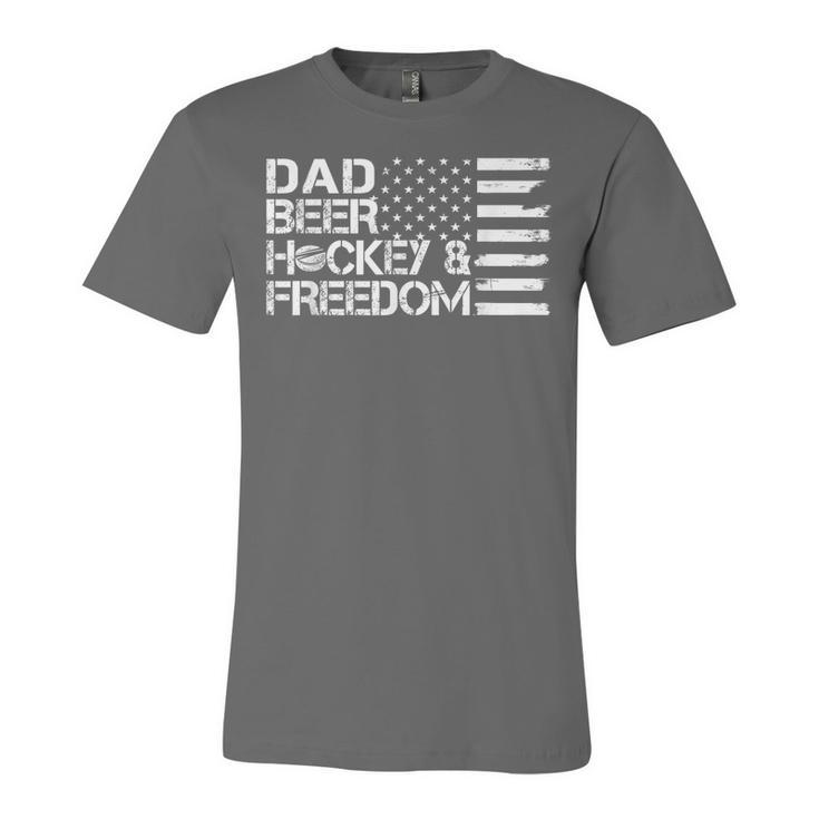 Mens Dad Beer Coach & Freedom Hockey Us Flag 4Th Of July Unisex Jersey Short Sleeve Crewneck Tshirt