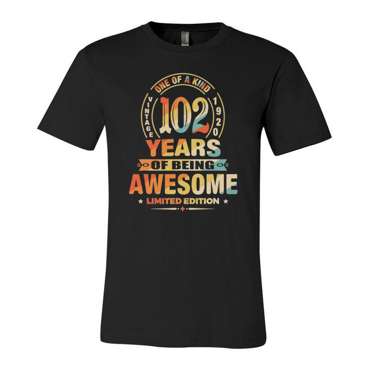 102Nd Birthday 102 Years Of Being Awesome Vintage 1920 Birthday Jersey T-Shirt