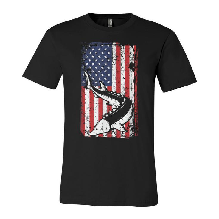 4Th Of July American Flag Sturgeon Fishing Dad Grandpa Gifts  Unisex Jersey Short Sleeve Crewneck Tshirt