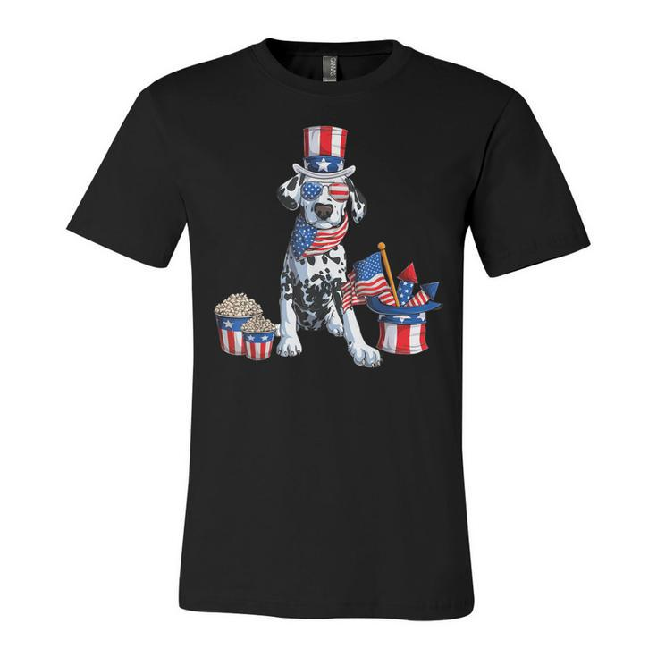4Th Of July Dalmatian Dad American Sunglasses Dog Puppy Usa  Unisex Jersey Short Sleeve Crewneck Tshirt