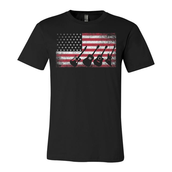 4Th Of July Gift For Men Dad Guitar Musician American Flag  Unisex Jersey Short Sleeve Crewneck Tshirt