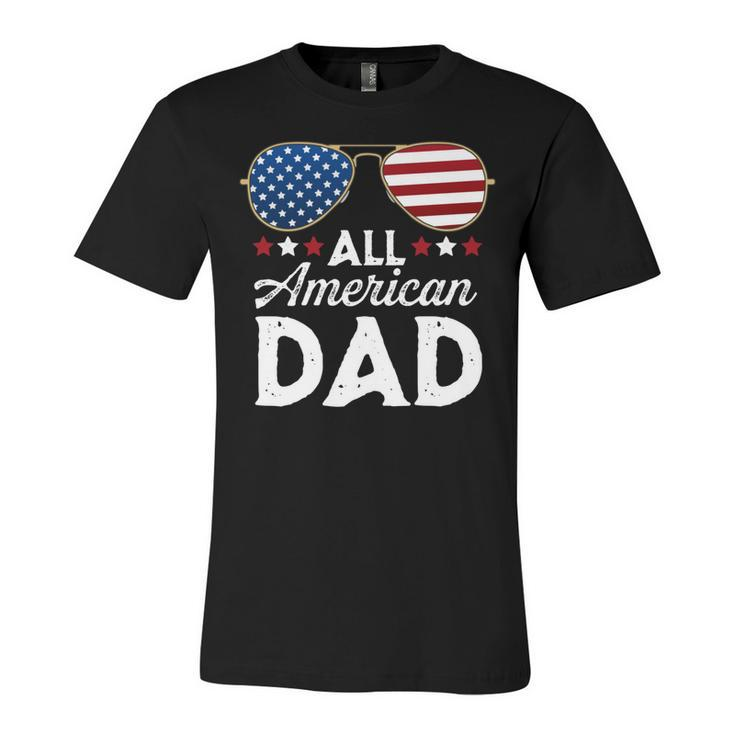 All American Dad Patriotic 4Th Of July Usa Flag Sunglasses   Unisex Jersey Short Sleeve Crewneck Tshirt