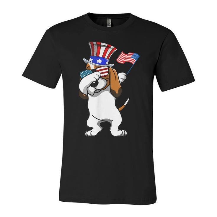 Basset Hound Dabbing Dog Dad 4Th Of July  Unisex Jersey Short Sleeve Crewneck Tshirt
