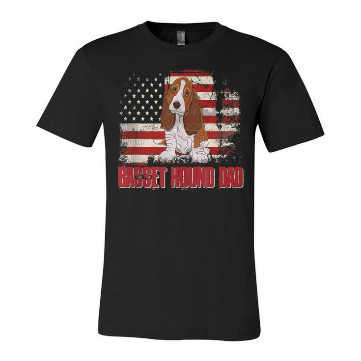 Basset Hound Dad American Flag 4Th Of July Dog Lovers  Unisex Jersey Short Sleeve Crewneck Tshirt