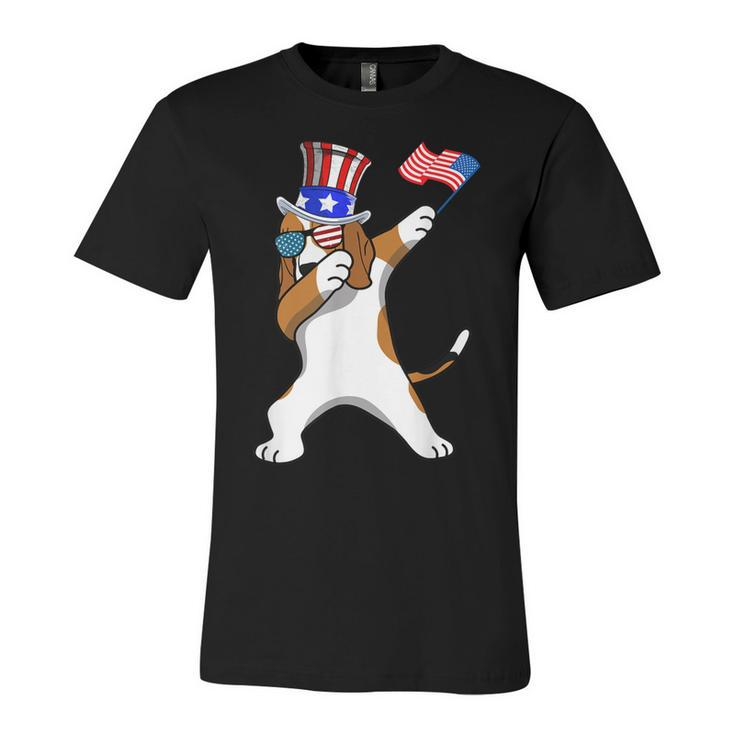 Beagle Dabbing Dog Dad  4Th Of July  Unisex Jersey Short Sleeve Crewneck Tshirt