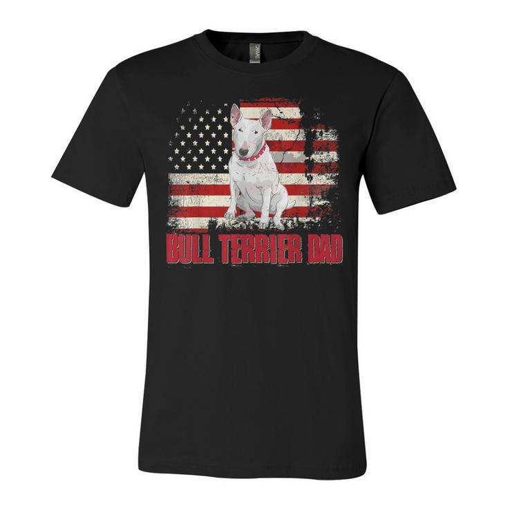 Bull Terrier Dad American Flag 4Th Of July Dog Lovers  Unisex Jersey Short Sleeve Crewneck Tshirt