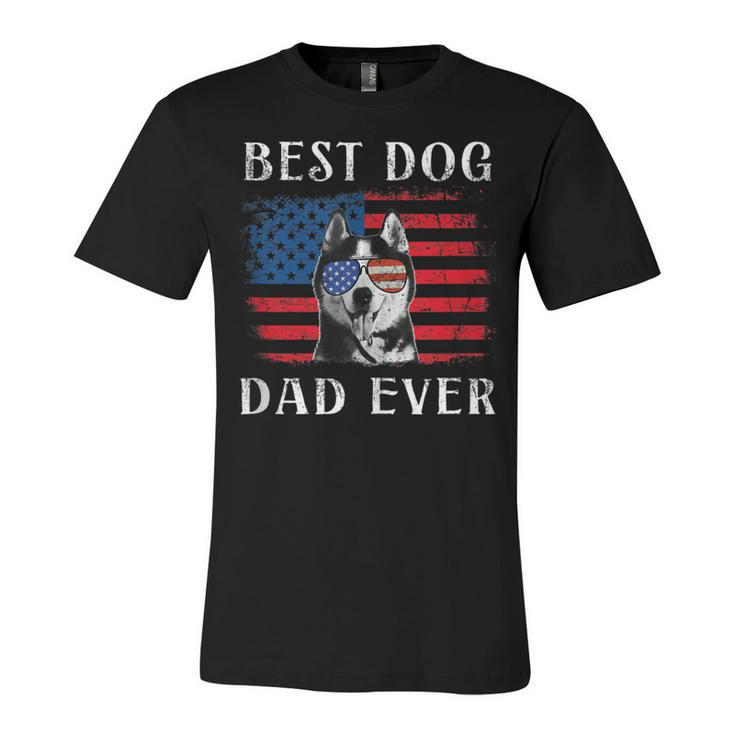 Mens Best Dog Dad Ever Husky American Flag 4Th Of July  Unisex Jersey Short Sleeve Crewneck Tshirt