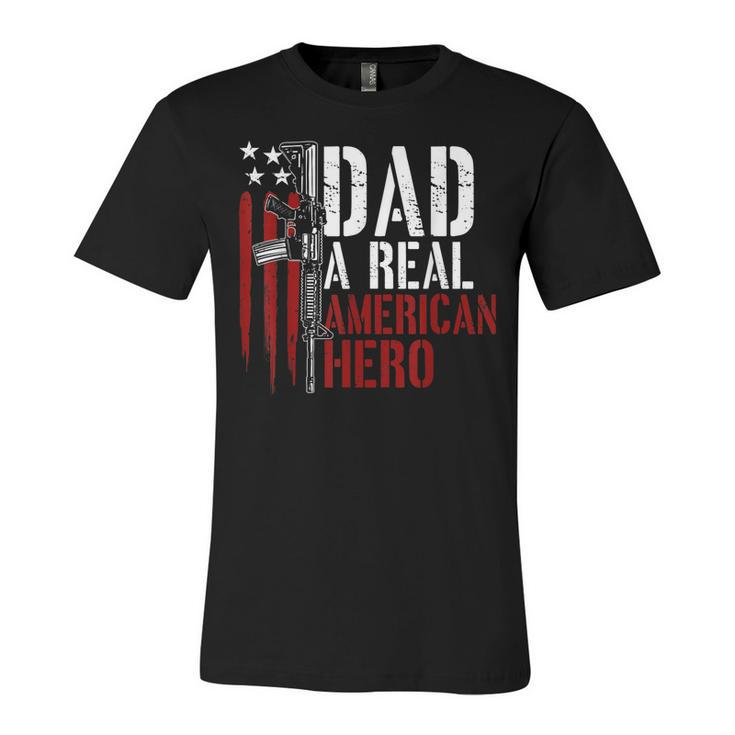 Mens Dad A Real American Hero Daddy Gun Rights Ar-15 4Th Of July  Unisex Jersey Short Sleeve Crewneck Tshirt