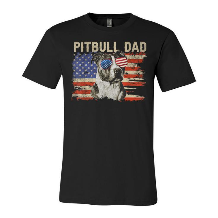 Mens Patriotic Pitbull Dad  4Th Of July American Flag Usa  Unisex Jersey Short Sleeve Crewneck Tshirt