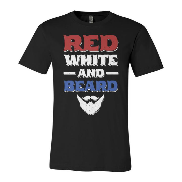 Mens Red White And Beard Funny 4Th Of July Bearded Dad Husband   Unisex Jersey Short Sleeve Crewneck Tshirt