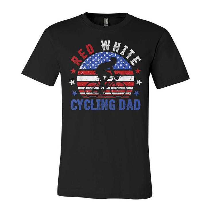 Mens Red White Cycling Dad  4Th Of July American Flag Gift Unisex Jersey Short Sleeve Crewneck Tshirt