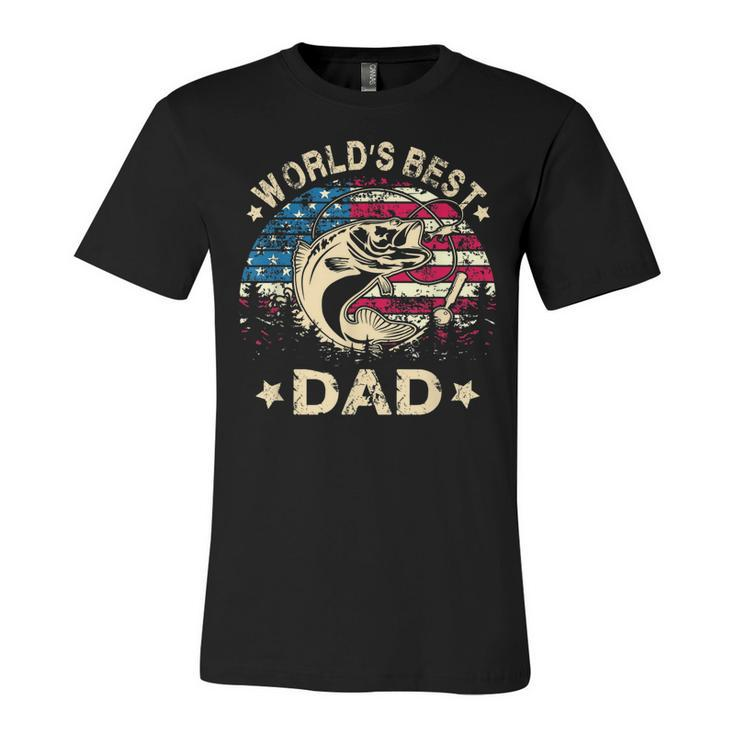 Mens Worlds Best Fishing Dad T  4Th Of July American Flag Unisex Jersey Short Sleeve Crewneck Tshirt