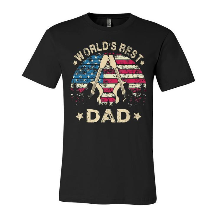 Mens Worlds Best Guitar Dad T  4Th Of July American Flag Unisex Jersey Short Sleeve Crewneck Tshirt