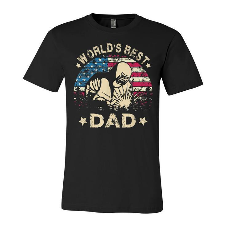 Mens Worlds Best Welder Dad T  4Th Of July American Flag Unisex Jersey Short Sleeve Crewneck Tshirt