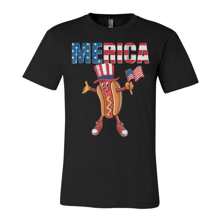 Merica Hot Dog 4Th Of July Dad Gift American Flag And Hotdog  Unisex Jersey Short Sleeve Crewneck Tshirt