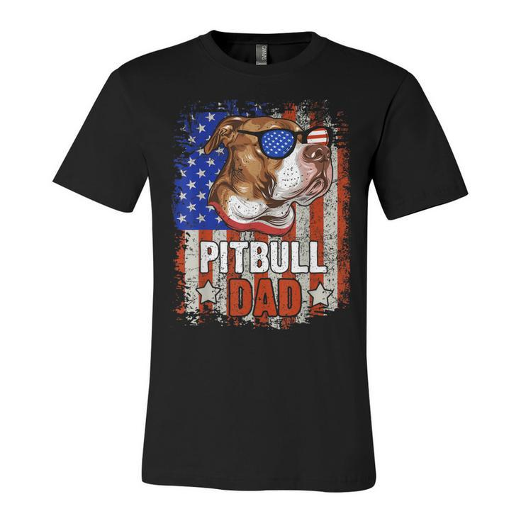 Pitbull Dad 4Th Of July American Flag Glasses Dog Men Boy  Unisex Jersey Short Sleeve Crewneck Tshirt