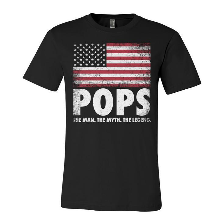 Pops The Man Myth Legend Fathers Day 4Th Of July Grandpa   Unisex Jersey Short Sleeve Crewneck Tshirt