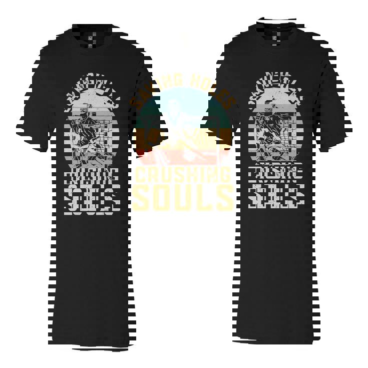 Saving Holes Crushing Souls Retro Ice Hockey Goalie Jersey T-Shirt