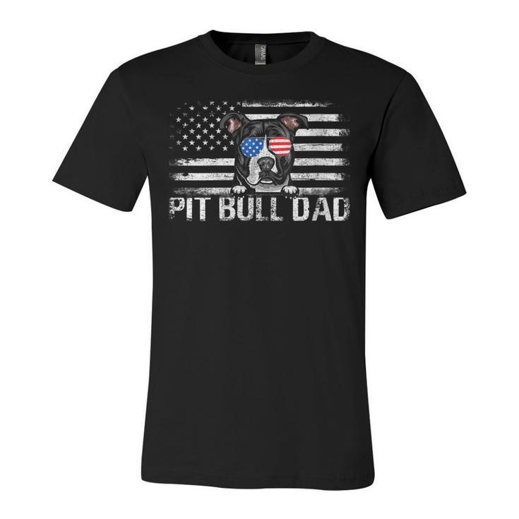 Womens Pit Bull Dad American Flag 4Th Of July Patriotic Gift  Unisex Jersey Short Sleeve Crewneck Tshirt