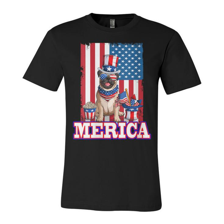 Womens Pug Dad Mom 4Th Of July American Flag Merica Dog  Unisex Jersey Short Sleeve Crewneck Tshirt