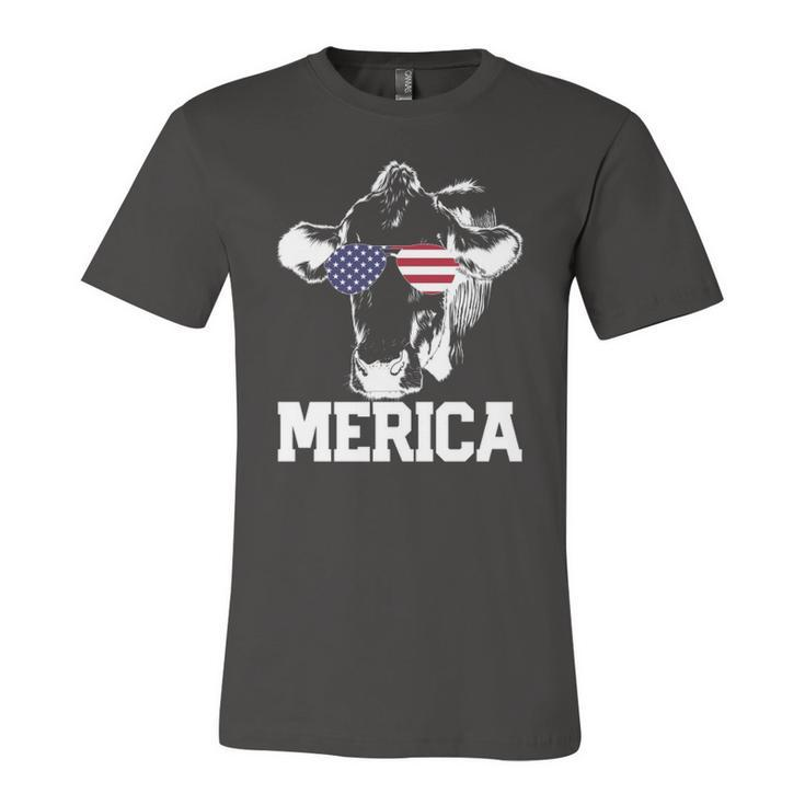 4Th Of July 4Th Cow American Flag Usa Retro Merica Jersey T-Shirt
