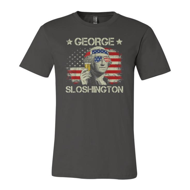 4Th Of July Merica George Sloshington Beer Drinking Usa Flag Jersey T-Shirt
