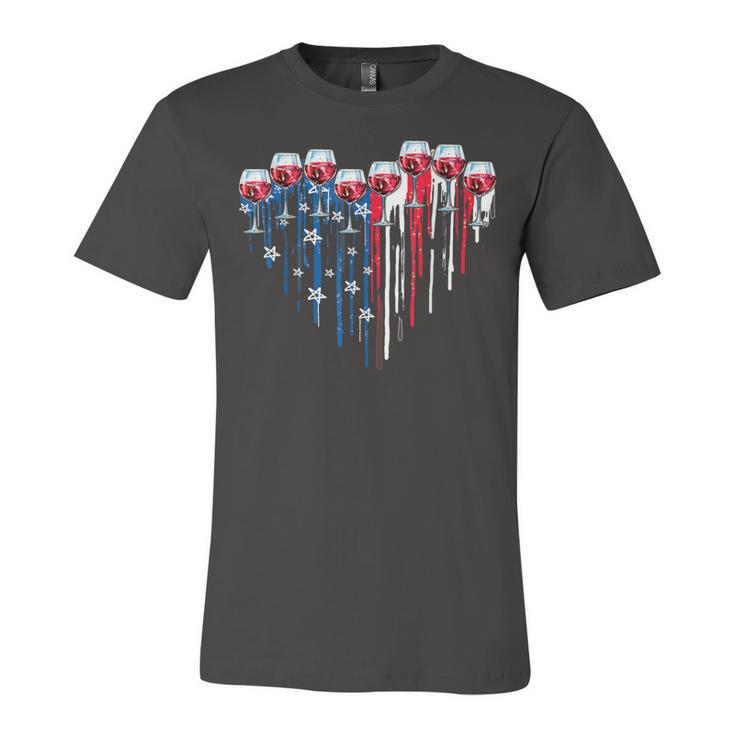 4Th Of July Wine Glasses Heart American Flag Patriotic  Unisex Jersey Short Sleeve Crewneck Tshirt