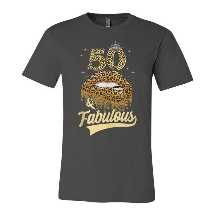 50 And Fabulous Queen Happy Birthday 50Th Leopard Sexy Lips  Unisex Jersey Short Sleeve Crewneck Tshirt