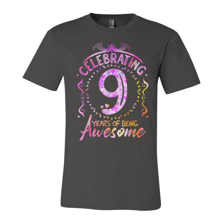 9 Years Of Being Awesome  9 Year Old Birthday Kid Girl  Unisex Jersey Short Sleeve Crewneck Tshirt