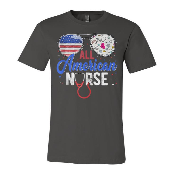 All American Nurse Scrub Heart Stethoscope 4Th Of July Nurse  Unisex Jersey Short Sleeve Crewneck Tshirt