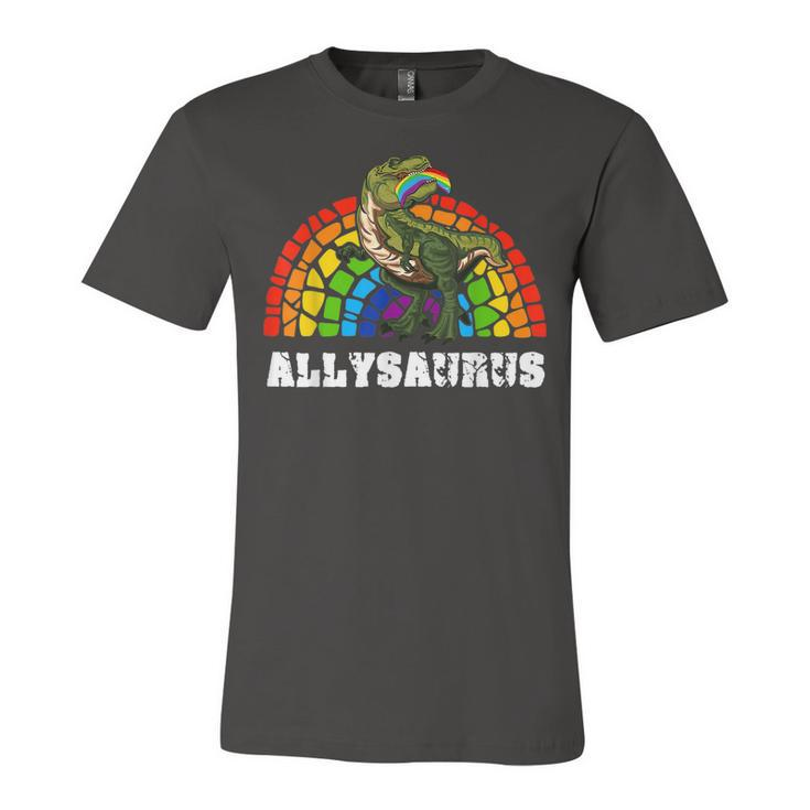 Allysaurus Dinosaur In Rainbow Flag For Ally Lgbt Pride  V3 Unisex Jersey Short Sleeve Crewneck Tshirt
