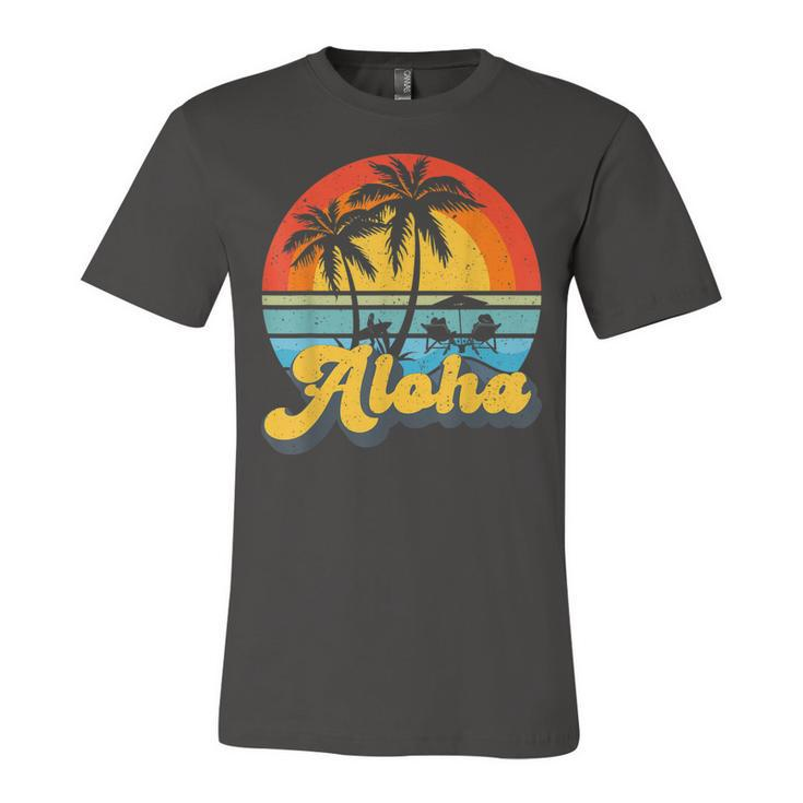 Aloha Hawaii Hawaiian Island Vintage Palm Tree Surfboard  V2 Unisex Jersey Short Sleeve Crewneck Tshirt