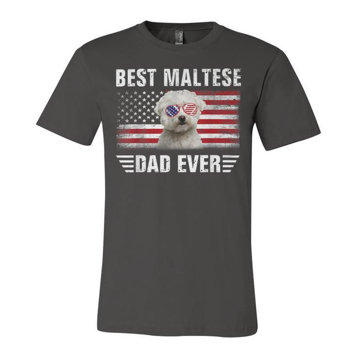 American Flag Best Maltese Dad Ever  Dog Dad Unisex Jersey Short Sleeve Crewneck Tshirt