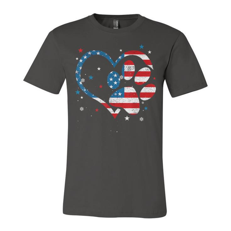 American Flag Patriotic Dog & Cat Paw Print - 4Th Of July  Unisex Jersey Short Sleeve Crewneck Tshirt