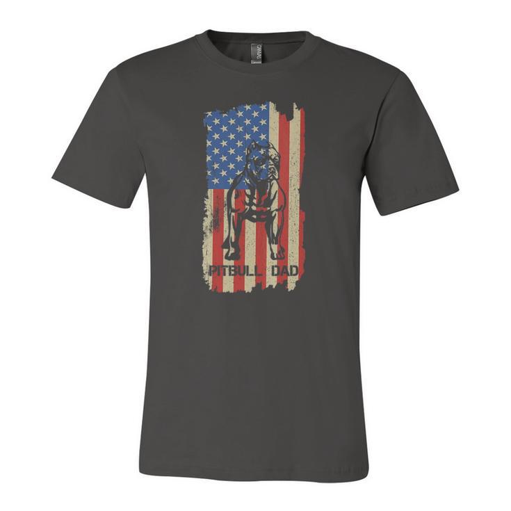 American Flag Pitbull Dad Cool Dog Daddy Patriot 4Th July V-Neck Jersey T-Shirt
