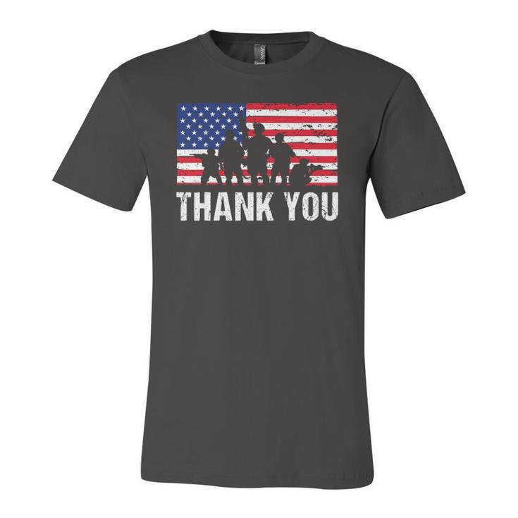 American Flag Soldiers Usa Thank You Veterans Proud Veteran Jersey T-Shirt