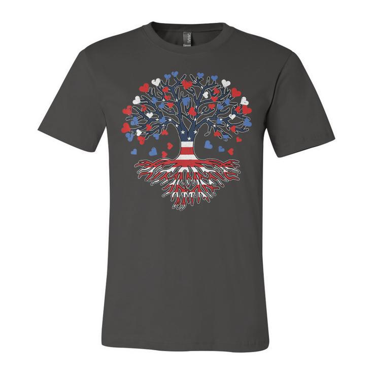 American Tree 4Th Of July Usa Flag Hearts Roots Patriotic  Unisex Jersey Short Sleeve Crewneck Tshirt
